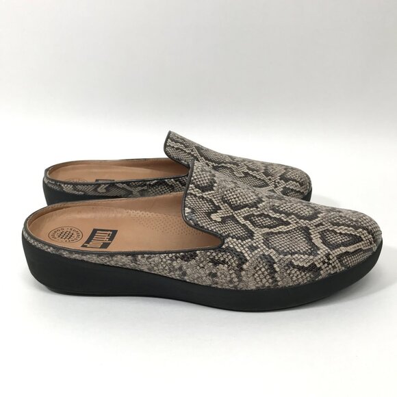 FitFlop Superskate Leather Slip-On Mules Women's Size 11 Snakeskin Print Casual - Picture 1 of 10